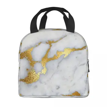 Изолированная сумка для ланча с золотыми блестящими прожилками и Мрамором Для Абстрактного современного геометрического холодильника, Тепловой коробки для ланча, Офиса, Работы, Школы Изображение 2