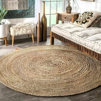 Коврик из 100% натурального джута в плетеном Стиле, круглый коврик, Обратимый, современный, в деревенском стиле Изображение 2