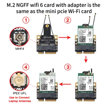 Mini adaptador sem fio 2974, BT5.1 Мбит/с mini pci-e Wi-Fi 6 intel ax200 placa wifi ax200ngw 802.11ax/ac 160 МГц 2,4 g/5g ja Изображение 2