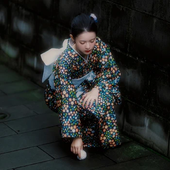 Женское Японское Традиционное Кимоно В винтажном стиле, Классическое Длинное платье С цветочным принтом, Официальный костюм для Косплея Юката Изображение 2