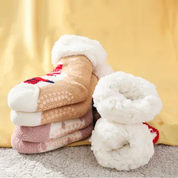 Осенне-зимние детские носки, утолщенные коралловые теплые нескользящие носки для маленьких мальчиков и девочек, детские домашние носки в пол от 0 до 4 лет для детей Изображение 2