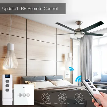 MOES WiFi RF433 Умный переключатель потолочного вентилятора Smart Life/Tuya App control Беспроводной пульт дистанционного управления Работает с Alexa и Google Изображение 2