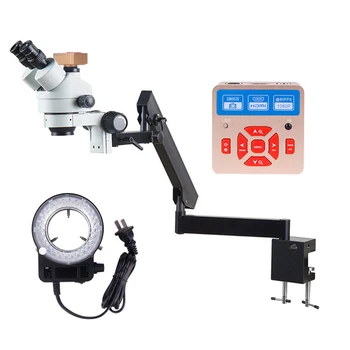 7X-45X Тринокулярный стереомикроскоп, зум-объектив с камерой, простой дизайн, увеличительное стекло HD, обучающий тринокулярный микроскоп