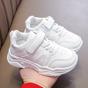 Детские белые кроссовки, повседневные толстые простые модные кроссовки для мальчиков 26-37 лет, противоскользящие детские кроссовки для бега