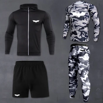 Новая мужская камуфляжная одежда для бега, компрессионный спортивный костюм, леггинсы, одежда для спортзала, бронежилет, спортивная одежда для фитнеса, мужская Изображение 2