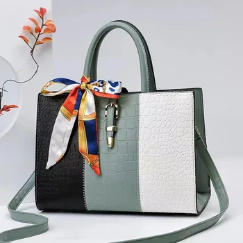Высококачественные деловые сумки через плечо Контрастных цветов, модная сумка из кожи крокодиловой кожи на одно плечо Изображение 2