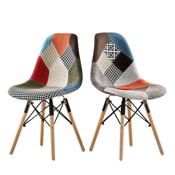 Многоцветный Обеденный стул С обивкой из современной ткани, Обеденный стул в стиле Пэчворк, Барные стулья С ножками из натурального дерева Изображение 2