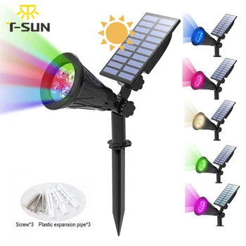 T-SUNRISE, светодиодная лампа на солнечной батарее, 4/7, Регулируемый Солнечный прожектор, встроенный в землю, IP65, Водонепроницаемый ландшафтный настенный светильник, наружное освещение
