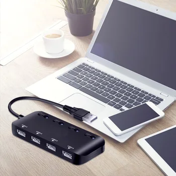 4-Портовый Концентратор USB 3.0 С защитой от тока, Расширение Разветвителя данных, Адаптер для настольного ноутбука Type-c Изображение 2
