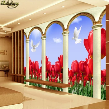 beibehang обои papel de parede обои для стен 3D стереоскопический телевизор диван фон обои Европейский пейзаж Римский тюльпан