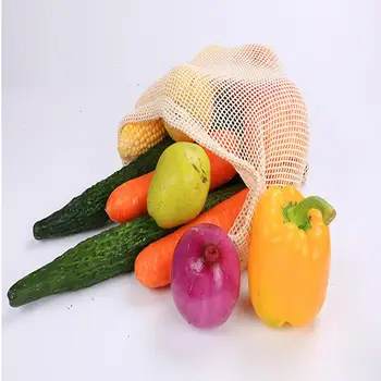 Кухонный органайзер, сумка для хранения овощей, биоразлагаемые моющиеся пакеты для овощей, Хлопчатобумажная сетчатая авоська, сумка для продуктов, износостойкая Изображение 2