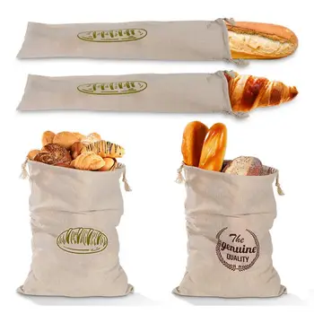 Льняная сумка для хлеба Контейнер для хранения хлеба домашнего приготовления Пакеты для продуктов со шнурком Для домашней выпечки Свадебная упаковка Изображение 2