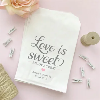 50 сумок Love is sweet - Сумка Love is sweet с угощением - Свадебные сумки для шоколадных батончиков - Сумки для конфет для душа новобрачных