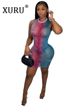 XURU-Европейское и Американское Летнее Новое Кружевное Сетчатое Сексуальное Платье с Цветочным вырезом и Крючком на Ягодицах 59A201086