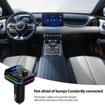 Автомобильный MP3-плеер, FM-передатчик, быстрое зарядное устройство с двумя USB-разъемами, Bluetooth-приемник, освещение, Беспроводной Радиоадаптер для радиоприемника Изображение 2