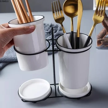 Nordic Simple Cerami Вилка, ложка, трубка для палочек для еды, Коробка для палочек для еды, полка для посуды, креативная трубка для хранения посуды