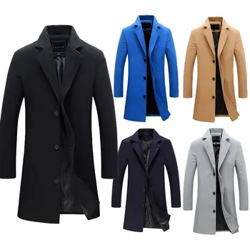 Зимнее стильное официальное пальто, куртка для мужчин, однотонная верхняя одежда с длинными рукавами, тренчи, Модное пальто на пуговицах, мужское
