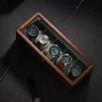 Коробка для часов из орехового дерева, высококачественная твердая древесина, коробка для хранения механических часов, бархатная коробка для показа, шкатулка для ювелирных изделий, деревянная