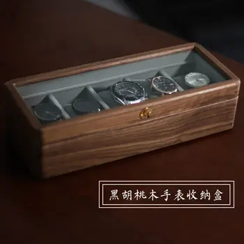 Коробка для часов из орехового дерева, высококачественная твердая древесина, коробка для хранения механических часов, бархатная коробка для показа, шкатулка для ювелирных изделий, деревянная Изображение 2