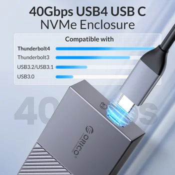 Корпус твердотельного накопителя ORICO USB4 NVMe 40 Гбит/с PCIe3.0x4 Алюминиевый корпус M.2 SSD, совместимый с Thunderbolt 3 4 USB3.2 USB 3.1 3.0 Type-C Изображение 2