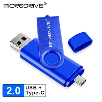 USB 2.0 TYPE C USB Флэш-накопитель 128 ГБ OTG 2 в 1 Флеш-накопитель 64 ГБ 32 ГБ 16 ГБ USB Memory Stick 2 в 1 Высокоскоростная Вращающаяся Флешка Изображение 2