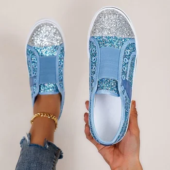 2023 Женская Вулканизированная обувь, Кроссовки, Блестящие Кроссовки для девочек, Повседневная Женская Дышащая спортивная обувь на шнуровке, Размер 42