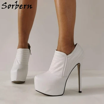 Женские туфли-лодочки Sorbern белого цвета на высоком каблуке, Невидимая обувь на платформе, Разноцветные туфли на шпильке 15 см, Без застежки на молнии, праздничный каблук