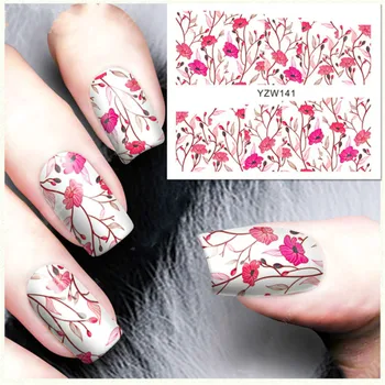 2 Листа Розовых цветов, 3D наклейки для ногтей, Амулеты, Водная наклейка для дизайна ногтей, Эскиз рисунка, сделай сам, Японский минимализм, Цветочное украшение