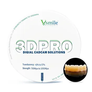 Vsmile Happyzie 3D Pro Многослойный Циркониевый Блок Стоматологическая Лаборатория CAD CAM Открытая Система 98x12-25mm 43-57% Высокопрочный Цирконий