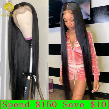 Mishell 40 46 48 дюймов, прямые парики из человеческих волос 13x4, бразильские парики из человеческих волос Remy, для чернокожих женщин, плотность 250