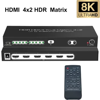 HDMI Переключатель 4K 120Hz 8K Разветвитель HDMI Матричный переключатель 4 В 2 Выхода Пульт дистанционного управления Dolby Vision Atmos VRR HDR HLG ALLM для PS5 Xbox