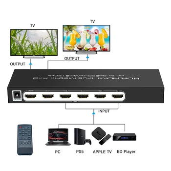 HDMI Переключатель 4K 120Hz 8K Разветвитель HDMI Матричный переключатель 4 В 2 Выхода Пульт дистанционного управления Dolby Vision Atmos VRR HDR HLG ALLM для PS5 Xbox Изображение 2