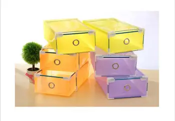 10 шт./лот! Карамельный цвет Выдвижной Пластиковый складной ящик для хранения Коробка для обуви Прозрачная коробка для обуви 2 размера