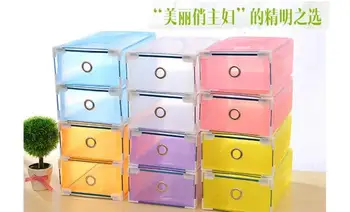 10 шт./лот! Карамельный цвет Выдвижной Пластиковый складной ящик для хранения Коробка для обуви Прозрачная коробка для обуви 2 размера Изображение 2