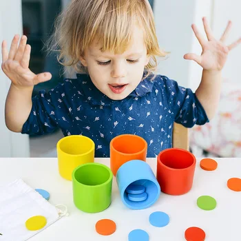 Чашка для классификации цветов, настольные игры для раннего обучения в детском саду, головоломка для познания цвета, деревянные игрушки