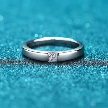 Кольца из стерлингового серебра 925 пробы для женщин и мужчин с бриллиантом из муассанита 0,3 карата, Обручальное кольцо с простым обещанием, кольцо из белого золота 18 карат Изображение 2