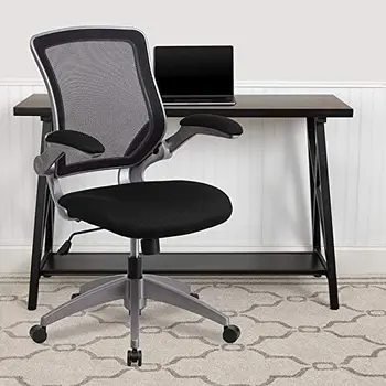 Эргономичный офисный стул с поворотной сеткой серого цвета со средней спинкой с серой рамой и откидными подлокотниками Изображение 2