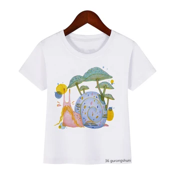 Kawaii, детская футболка с милой улиткой, футболка с мультяшным принтом для девочек, Летние повседневные топы Унисекс, модные футболки, детская одежда на заказ Изображение 2