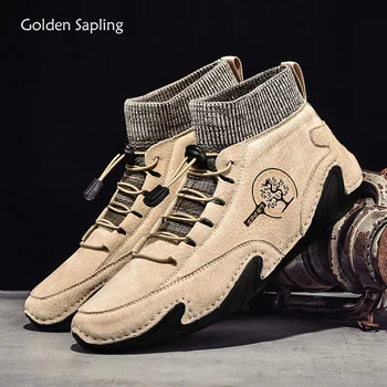 Треккинговые ботинки Golden Sapling в стиле Ретро, Удобная обувь для вождения из натуральной кожи, Модные мужские ботинки для отдыха, Мужская обувь Большого размера