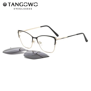 Металлический зажим с печатью TANGOWO Catyeye в оправе для поляризованных очков, женские оптические ретро-оправы для очков, Магнитные очки FN19002