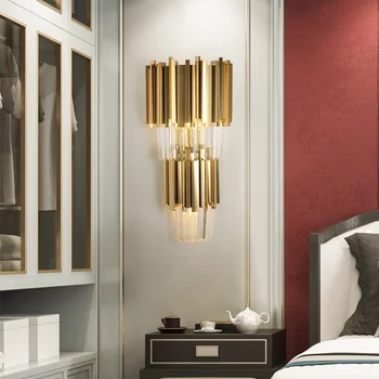 Новый Современный светодиодный настенный светильник Креативного дизайна, настенные светильники для спальни, Прикроватные тумбочки, Коридор, Хрустальное бра из золотой полированной Стали