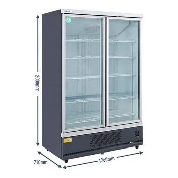 Супермаркет, 2 раздвижных стеклянных дверцы, вертикальный холодильник с морозильной камерой Изображение 2