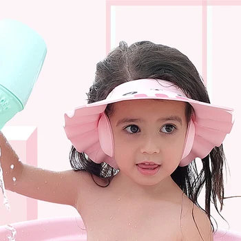 Детская Шапочка для душа, Регулируемая Шапочка для мытья волос, защита ушей для новорожденных, Безопасный Детский Шампунь для защиты головы от ванны Изображение 2