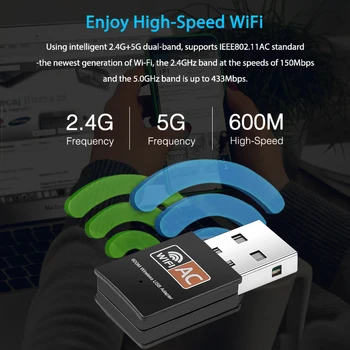 2021 Новый Беспроводной USB WiFi Адаптер 600 Мбит/с wi fi Dongle Сетевая карта ПК Двухдиапазонный WiFi Адаптер 5 ГГц Lan USB Ethernet Приемник