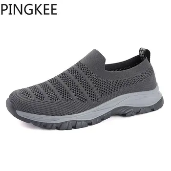 PINGKEE Slip On Вулканизационная мужская обувь, Сетчатые повседневные кроссовки, Дышащая легкая обувь для мужчин, Спортивные мужские кроссовки, обувь Изображение 2