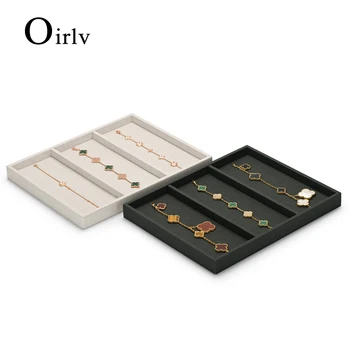 Oirlv Искусственная кожа, лоток для браслетов с тремя сетками, Лоток для ожерелья, Коробка для хранения ожерелья, Коробка для хранения ювелирных изделий, Лоток для ювелирных изделий