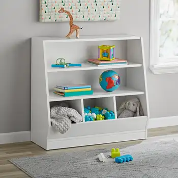 Современная детская корзина для хранения и книжный шкаф с двумя полками, белый