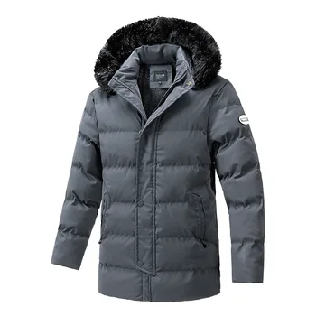 Мужская Стеганая куртка со съемным капюшоном из искусственного меха, зимние Теплые Повседневные флисовые утолщенные парки, Высококачественная Непромокаемая куртка Изображение 2