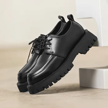 официальные мужские повседневные деловые модельные туфли-дерби черного цвета на шнуровке, оригинальная кожаная обувь на платформе zapatos hombre Изображение 2