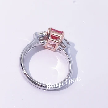 Кольцо с Розовым Лабораторным Сапфиром Tianyu Gems, Сияющее 8x6 мм, 18 К, 14 К, 10 К, Белое Золото, Муассанит, Женское Обручальное Кольцо с 3 Камнями Изображение 2